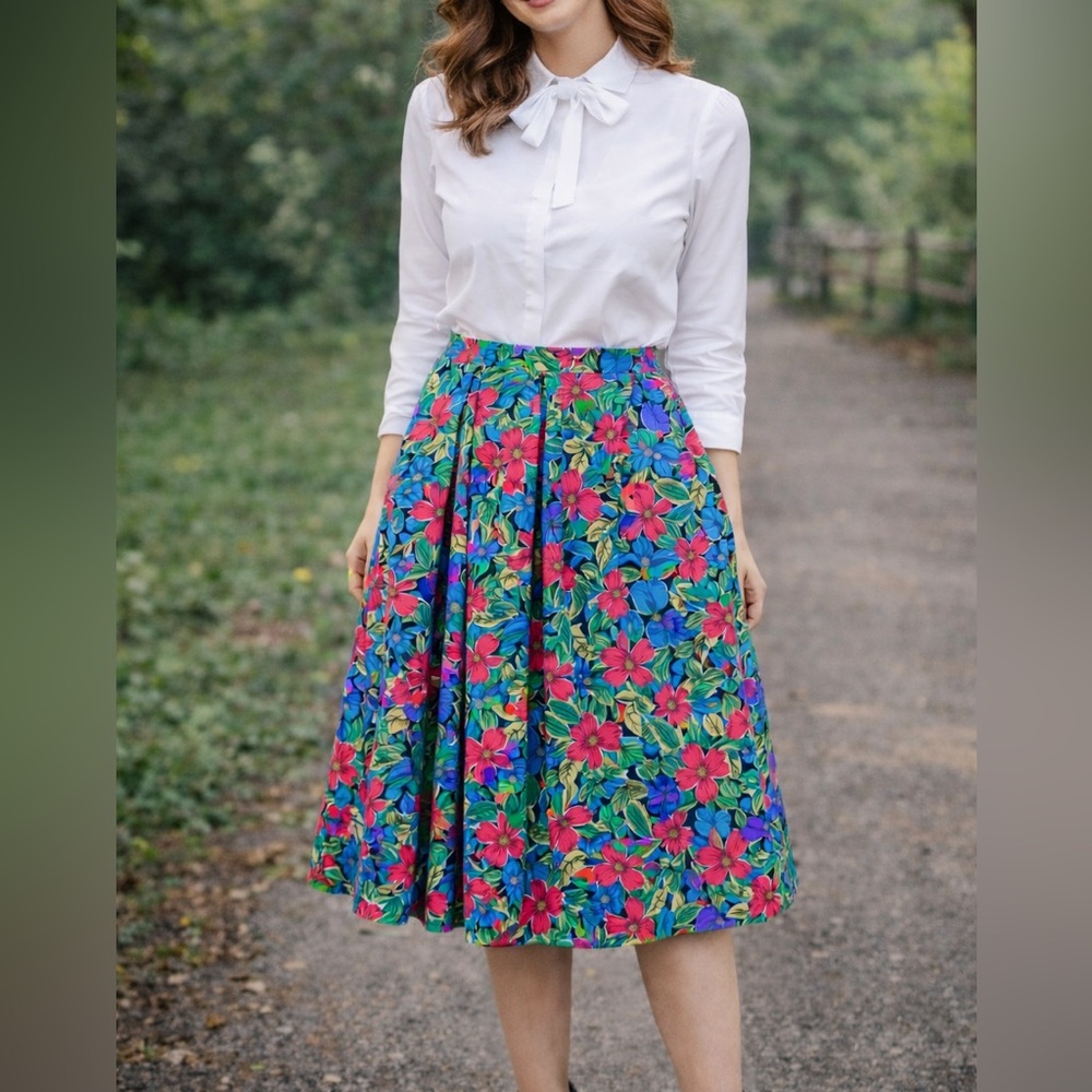 Vintage Koret A-Line Skirt - Vibrant Floral Design
